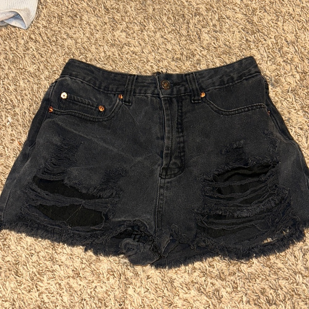 Black Denim Shorts - Picture 1 of 3